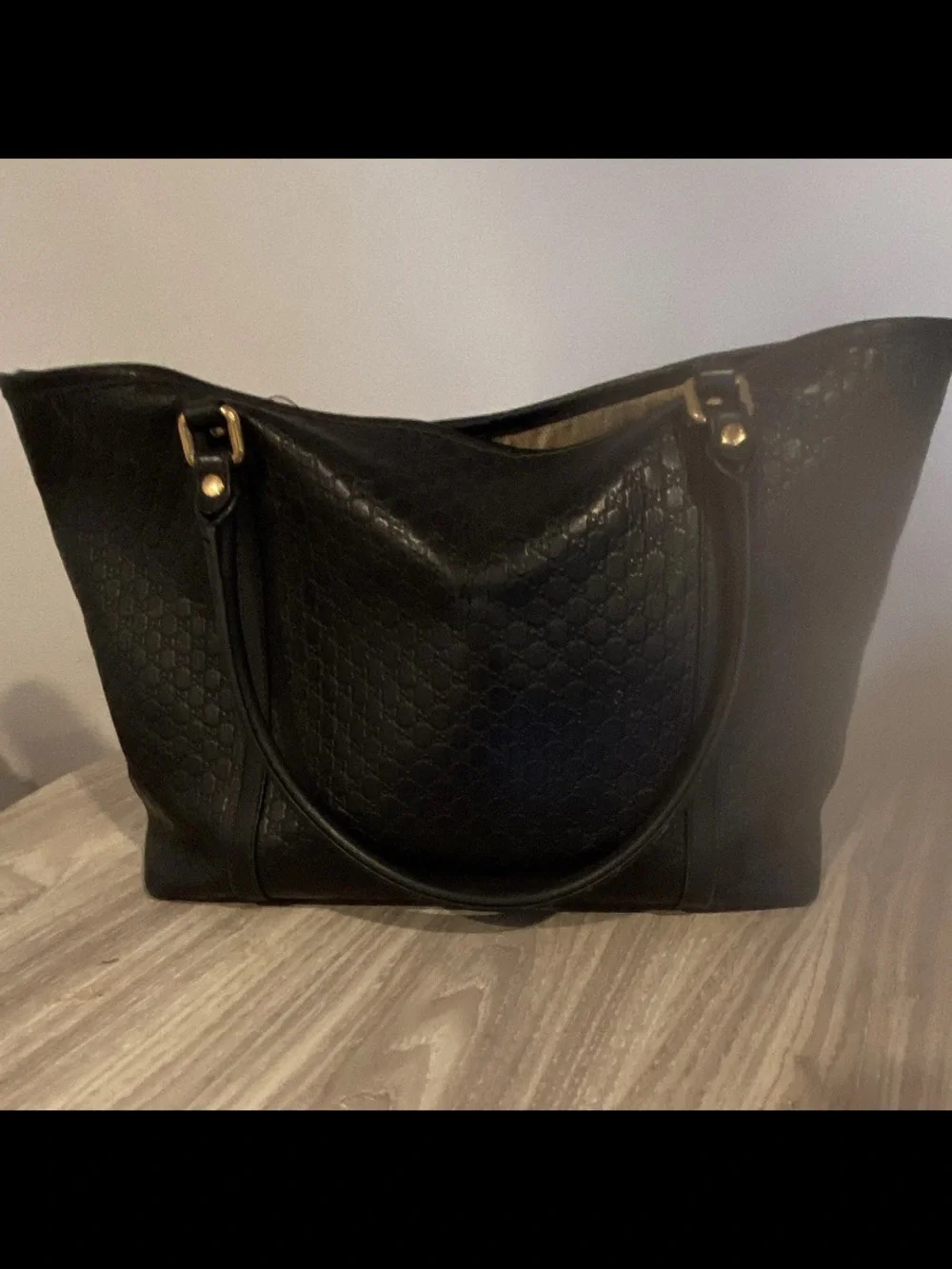 Gucci Black Quilted Tote with Gold-Tone Accents